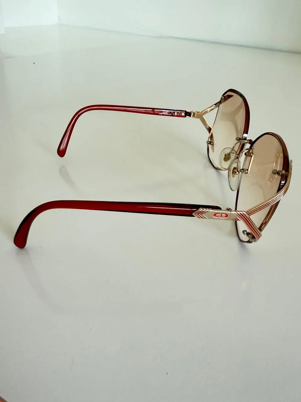 Vintage Christian Dior 2289 Sunglasses Optyl Gold Burgundy 80s Butterfly Austria